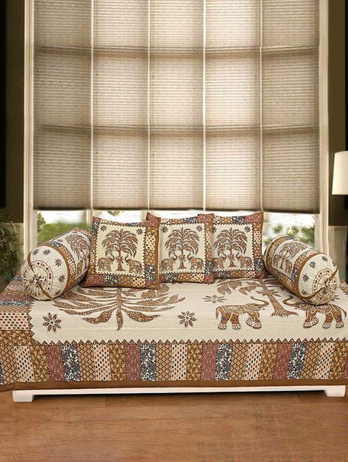 cotton jaipuri print diwan set (pack of 6) - 17204125 - Very Small Image - 1