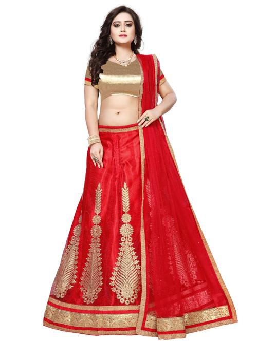 embroidered a-line semi-stitched lehenga - 17205790 - Very Small Image - 1