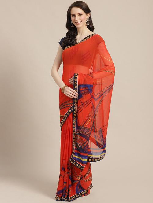 abstract printed saree with blouse - 17247511 - Very Small Image - 1