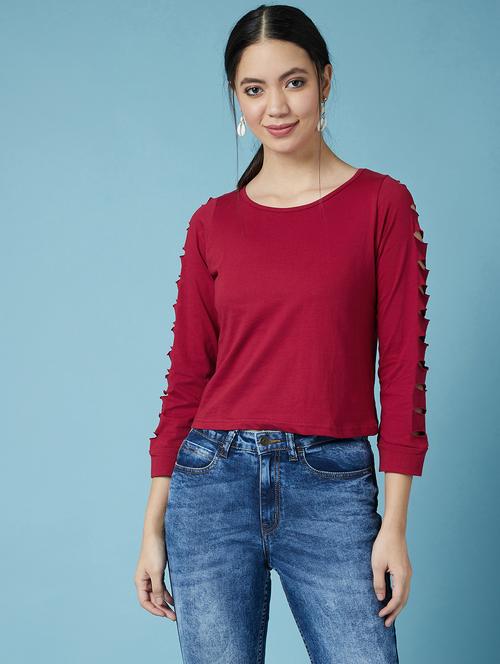cut out sleeves solid top - 17295734 - Very Small Image - 1