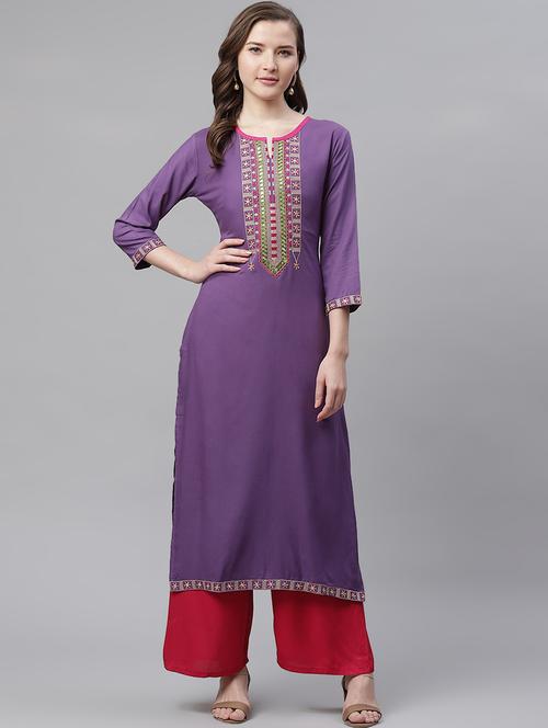 yoke embroidered straight kurta - 17348240 - Very Small Image - 1