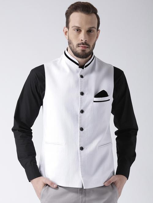 white solid nehru jacket - 17351815 - Very Small Image - 1