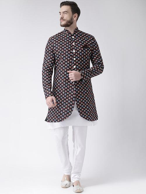 black printed sherwani set - 17356776 - Very Small Image - 1