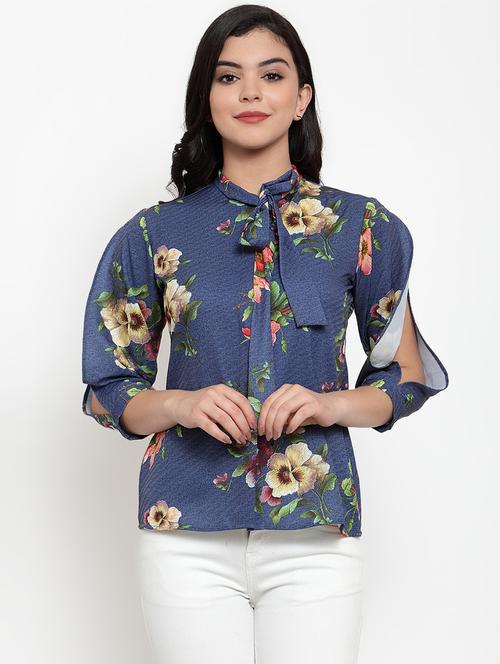 tie up neck floral top - 17364123 - Very Small Image - 1