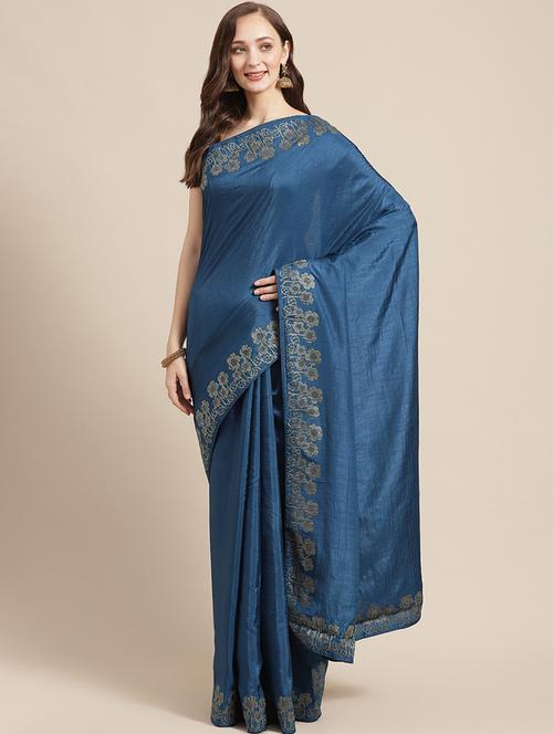 women's foil print blue colored saree - 17369418 - Very Small Image - 1