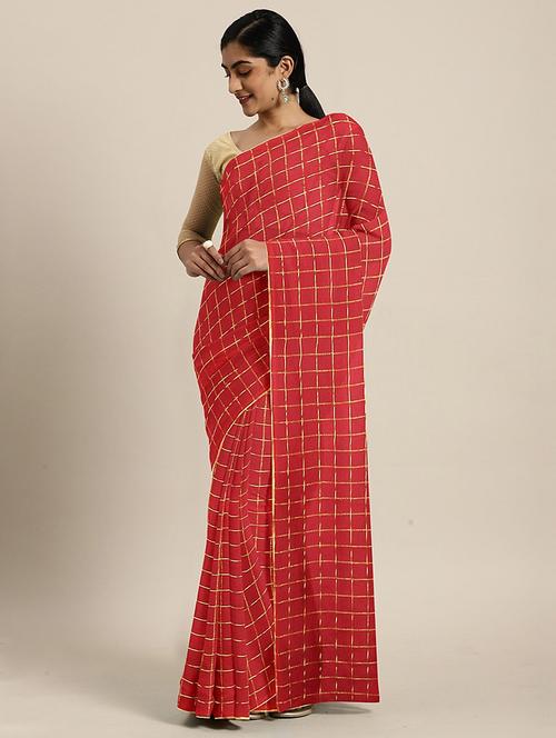 zari work checkered saree with blouse - 17379097 - Very Small Image - 1