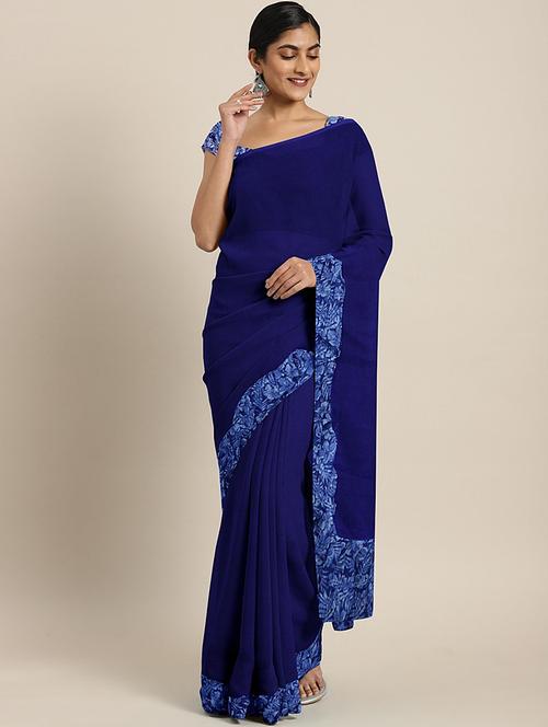 solid bordered ruffled saree with blouse - 17406629 - Very Small Image - 1