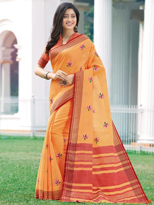 solid embroidered saree - 17419207 - Very Small Image - 1