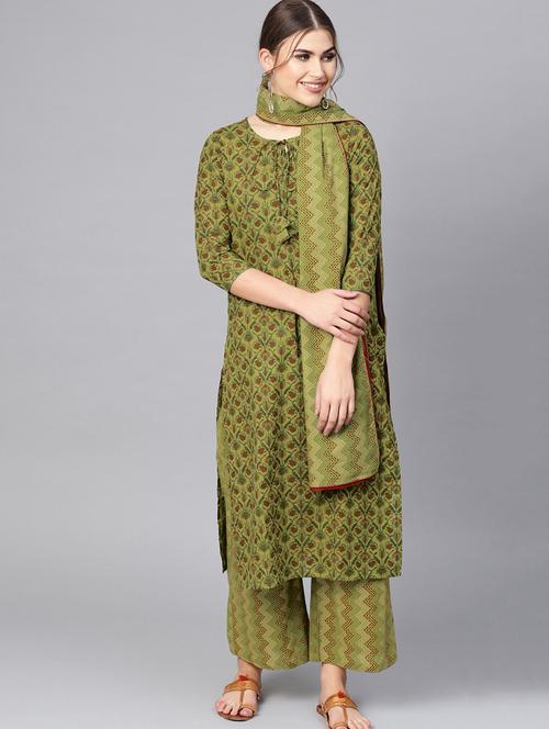 green cotton kurta palazzo set - 17435388 - Very Small Image - 1