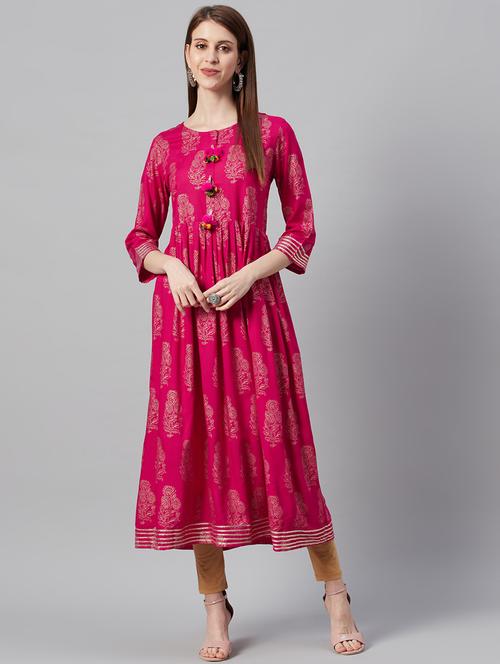 gold print flared kurta - 17443228 - Very Small Image - 1