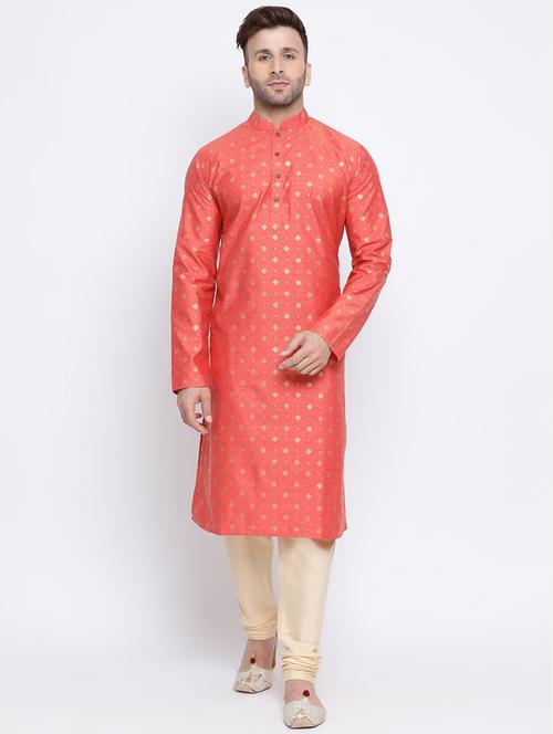 peach printed silk blend long kurta - 17451191 - Very Small Image - 1