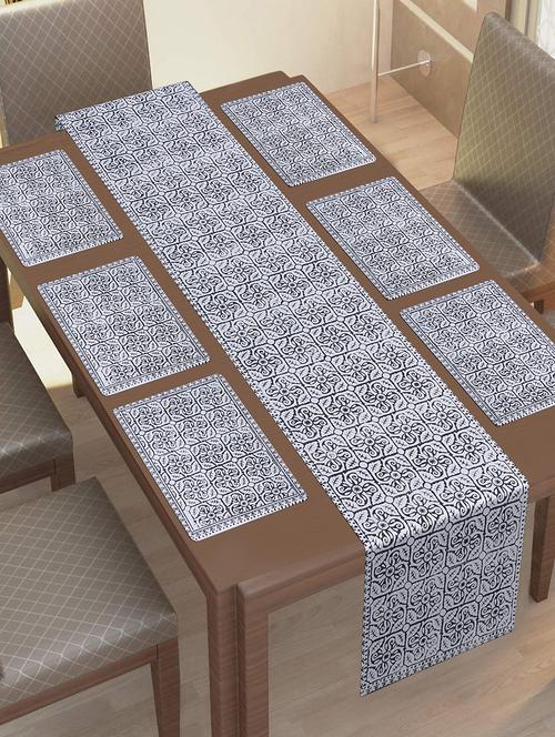 cotton jaipuri printed 6 table mat & 1 runner (set of 7 pcs) - 17458980 - Very Small Image - 1