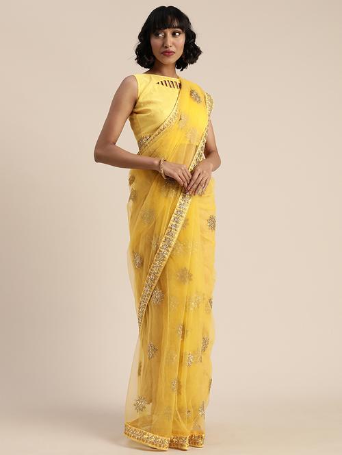 embroidered bordered saree with blouse - 17459991 - Very Small Image - 1