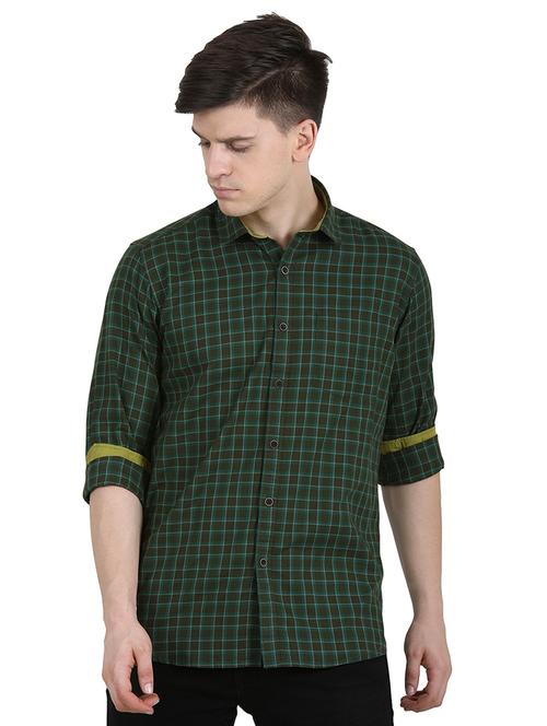 olive green checkered casual shirt - 17471314 - Very Small Image - 1