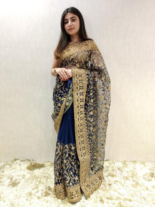 blue embroidered saree - 17490498 - Very Small Image - 1