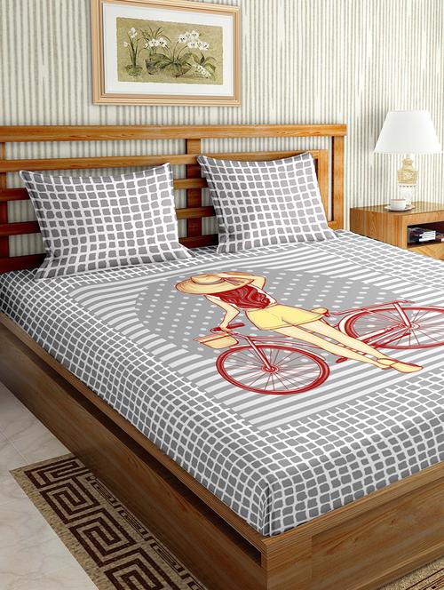mysterious double bedsheet set king size 180 tc cotton grey colour - 17555614 - Very Small Image - 1