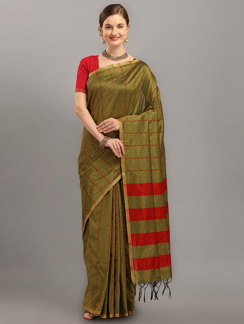 mehandi striped saree with blouse - 17567928 - Very Small Image - 1