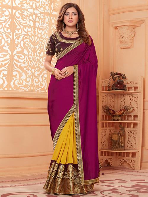 solid bordered saree - 17573006 - Very Small Image - 1