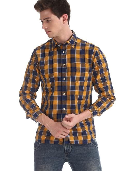 mustard checkered casual shirt - 17575517 - Very Small Image - 1