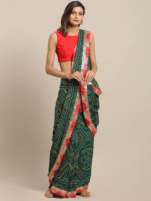 women's bordered green colored saree with blouse - 17583798 - Very Small Image - 1