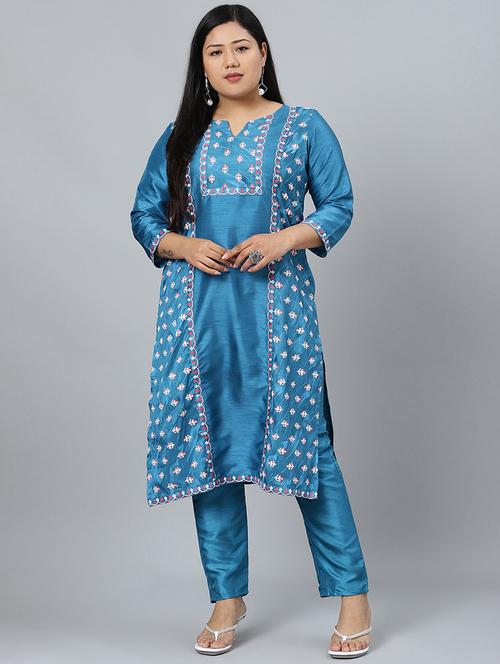 blue art silk kurta pant set - 17594661 - Very Small Image - 1
