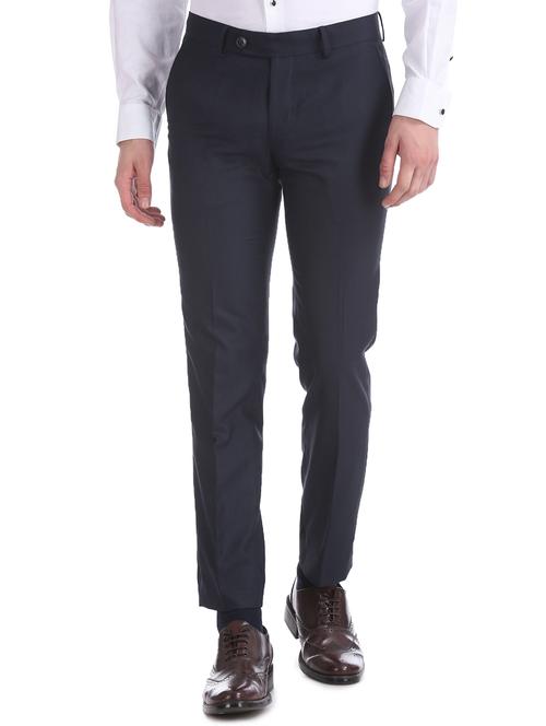 navy blue solid flat front formal trouser - 17597756 - Very Small Image - 1
