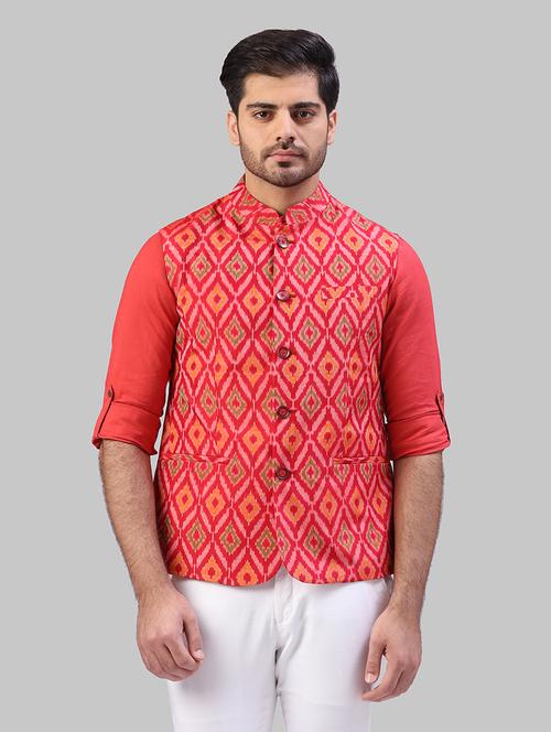 red printed nehru jacket - 17606663 - Very Small Image - 1