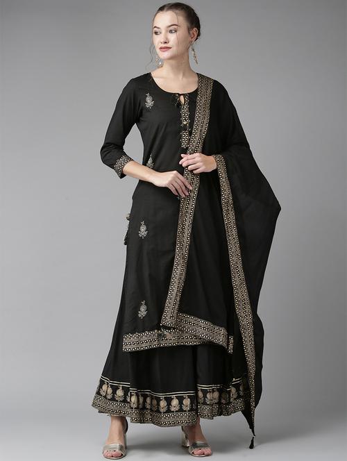 black cotton kurta sharara set - 17608660 - Very Small Image - 1