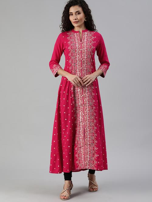 pink cotton anarkali kurta - 17611365 - Very Small Image - 1