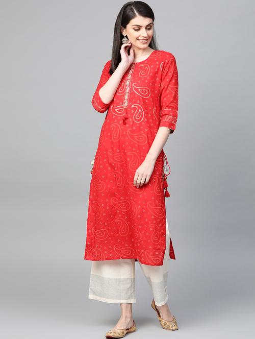 red cotton aline kurta - 17611385 - Very Small Image - 1