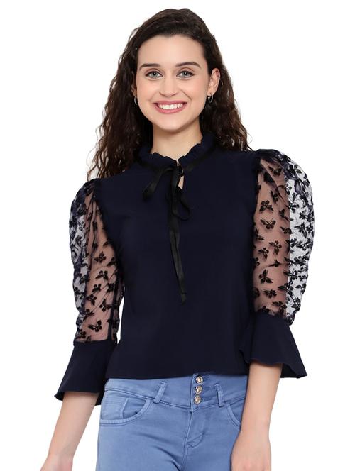 women's straight tie-up neck top - 17624715 - Very Small Image - 1