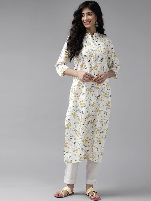 offwhite cotton straight kurta - 17628009 - Very Small Image - 1