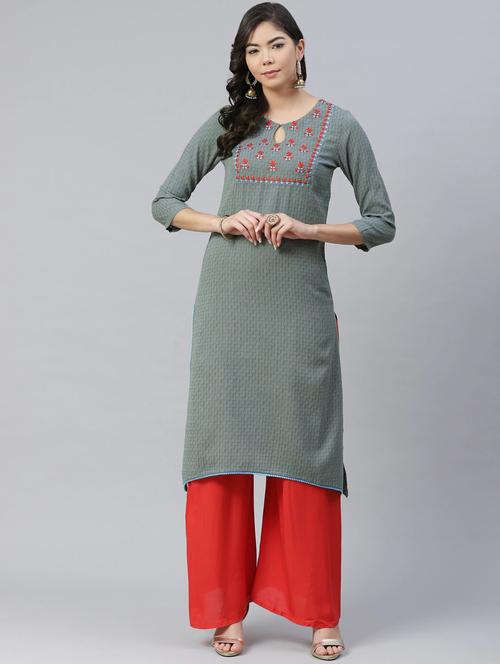embroidered a-line kurta - 17632989 - Very Small Image - 1