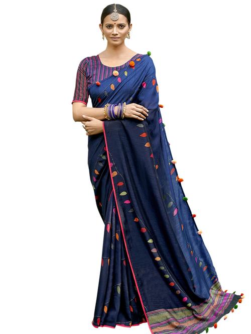 blue printed saree with blouse - 17662012 - Very Small Image - 1