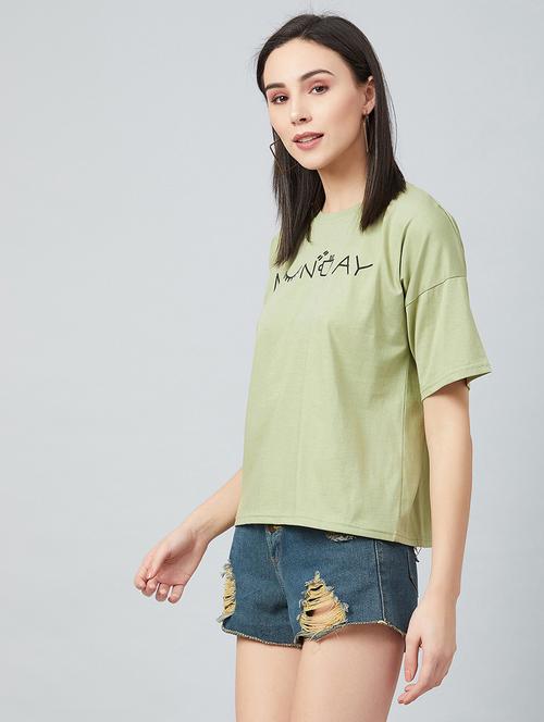 women's chest print round neck t-shirt - 17671445 - Very Small Image - 1