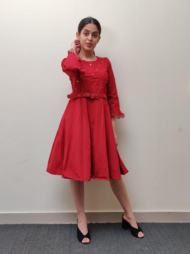 cotton women a-line dress - 17676570 - Very Small Image - 1