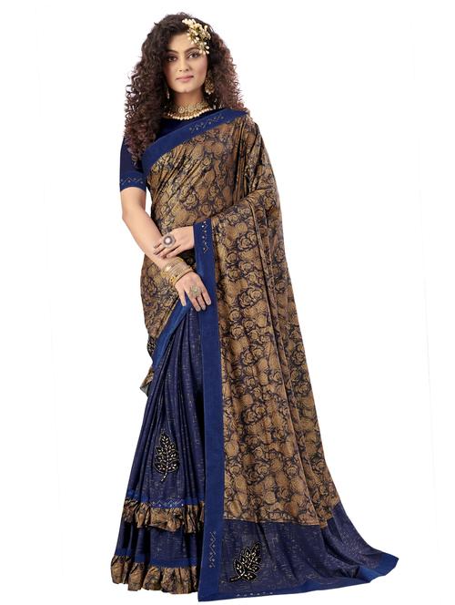 printed ruffled saree - 17709240 - Very Small Image - 1