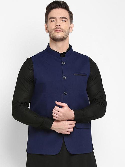 navy blue solid khaadi nehru jacket - 17718859 - Very Small Image - 1