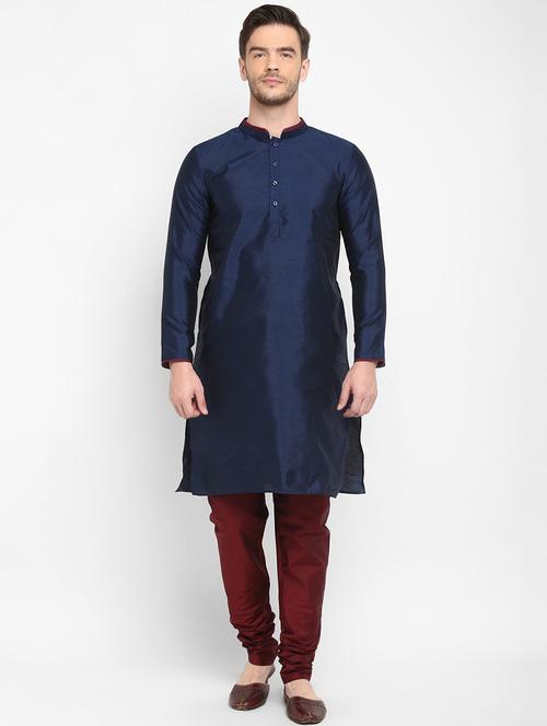 navu blue solid kurta pyjama set - 17718918 - Very Small Image - 1