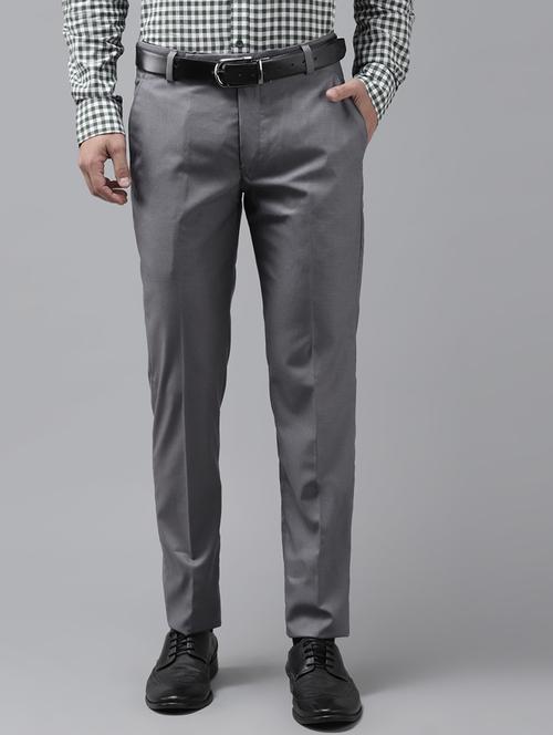 grey solid flat front formal trouser - 17733804 - Very Small Image - 1