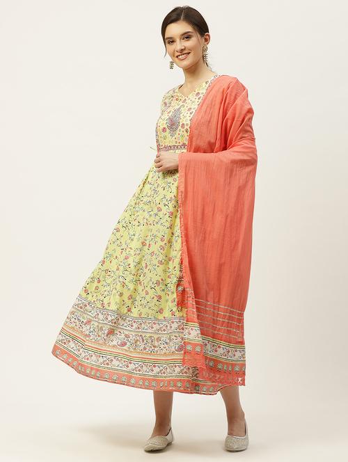 floral flared kurta dupatta set with scrunchie - 17739082 - Very Small Image - 1