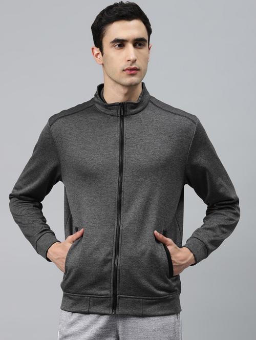grey solid casual jacket - 17750869 - Very Small Image - 1