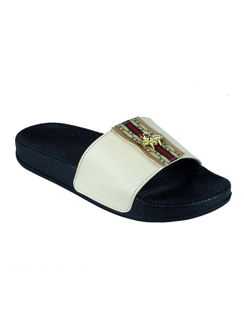 white leatherette slides flip flops - 17757751 - Very Small Image - 1