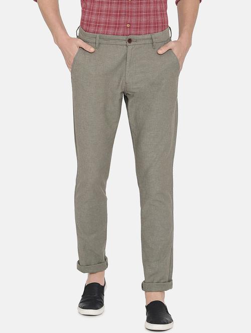 olive green solid flat front casual trouser - 17771925 - Very Small Image - 1
