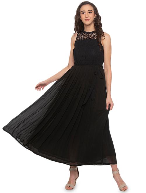 mesh panel solid fit & flare dress - 17776480 - Very Small Image - 1