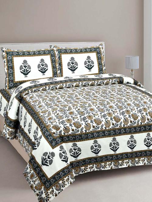 pure cotton grey color floral ethnic jaipuri double bedsheet - 17780930 - Very Small Image - 1