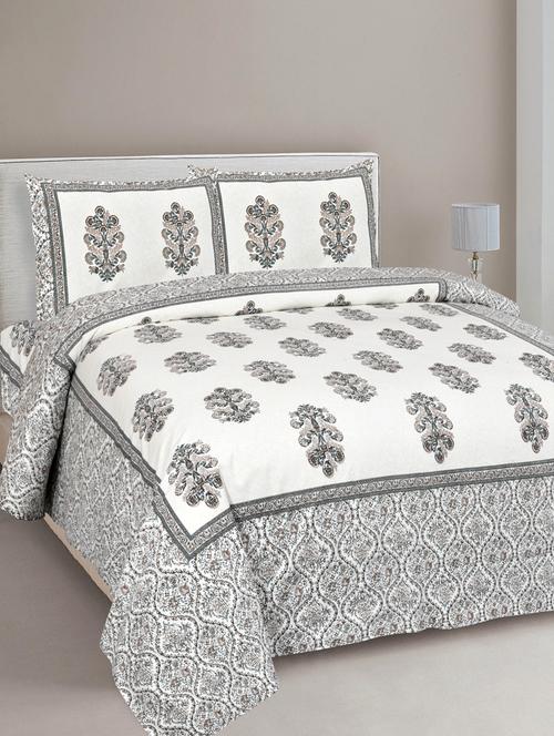 pure cotton beautiful bouquet grey jaipuri double bedsheet - 17780935 - Very Small Image - 1
