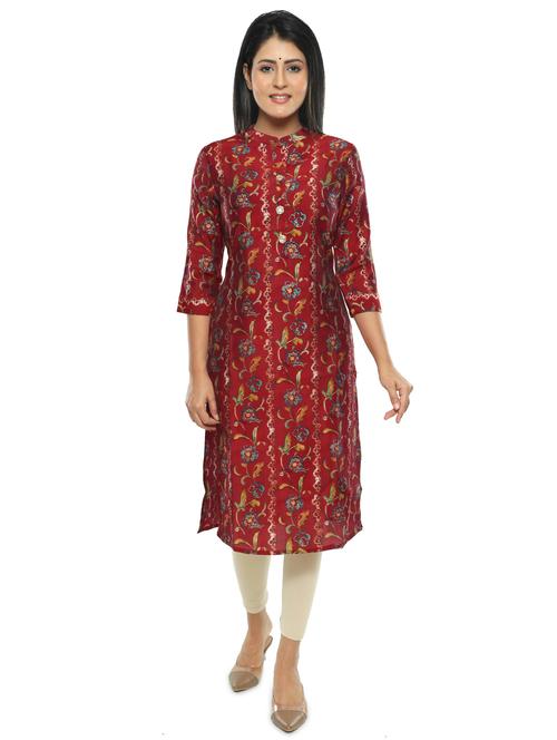 floral chanderi straight kurta - 17782890 - Very Small Image - 1