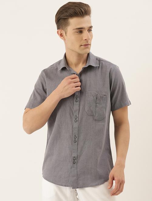 grey solid casual shirt - 17785644 - Very Small Image - 1