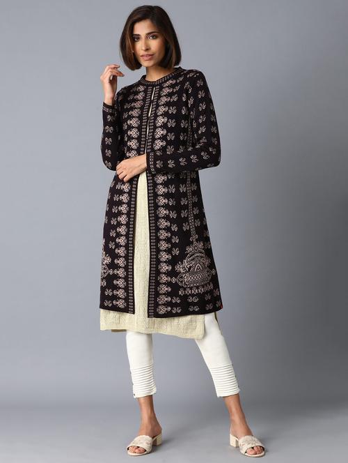 mandarin collar printed cardigan - 17791016 - Very Small Image - 1